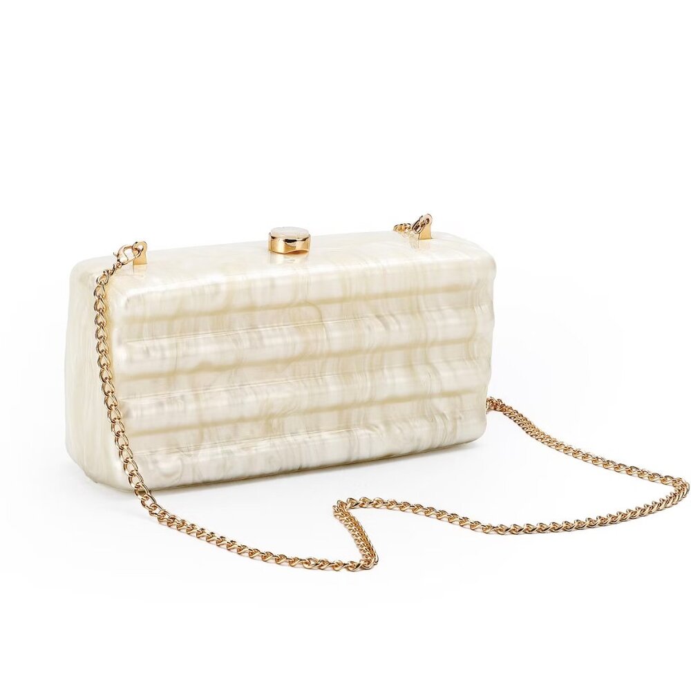 Ivory Pearl Marbled Acrylic Box Clutch